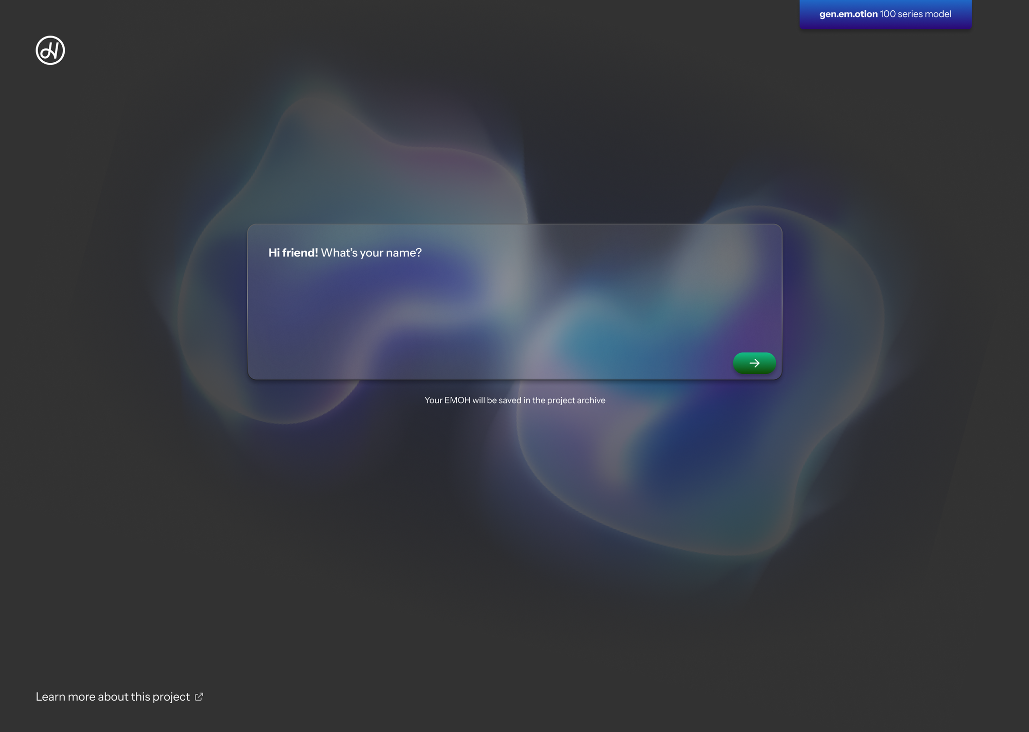 A branded design mockup with a text prompt asking, "Hi friend! What's your name?"